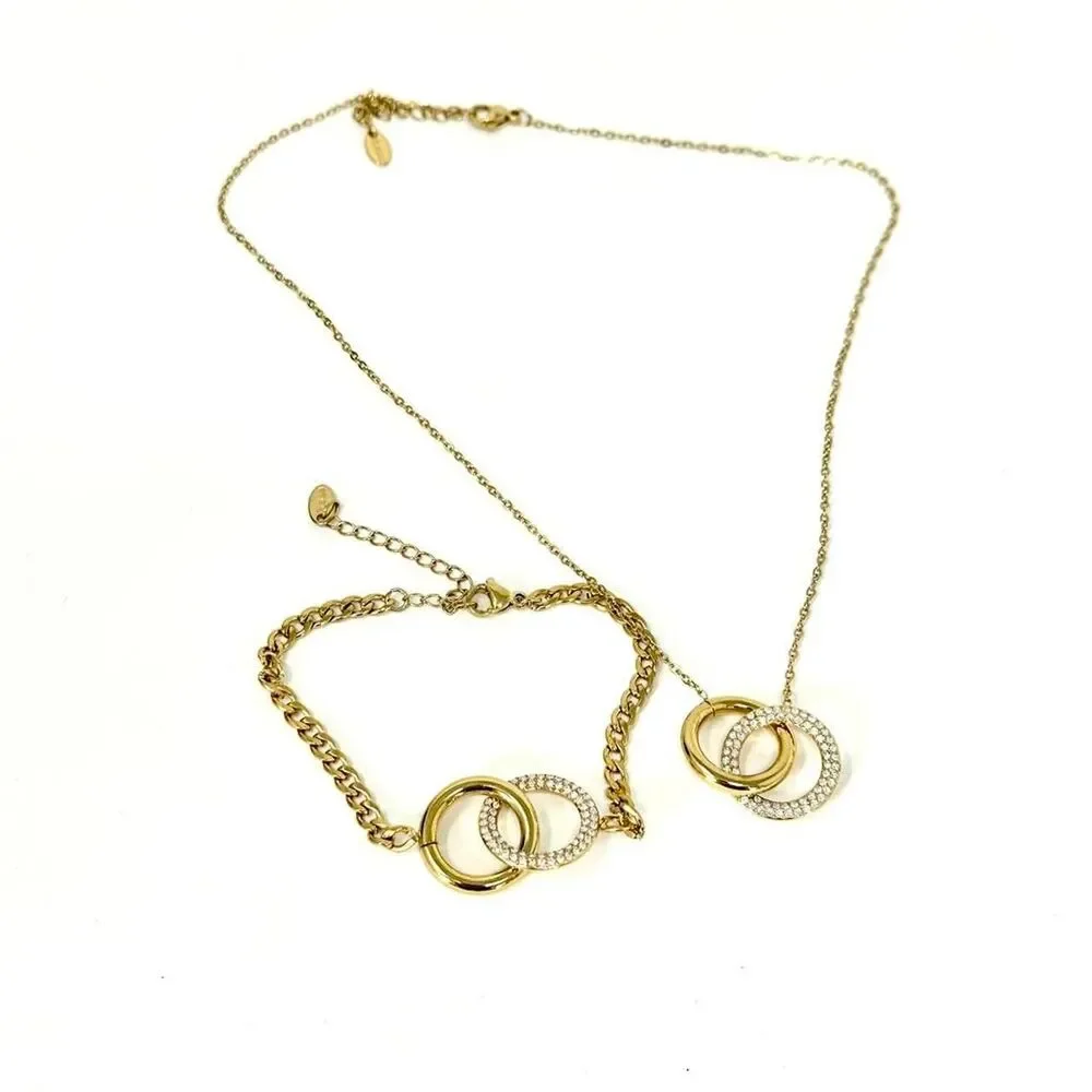 New Women's Gold Jewellery Necklace Bracelet Set